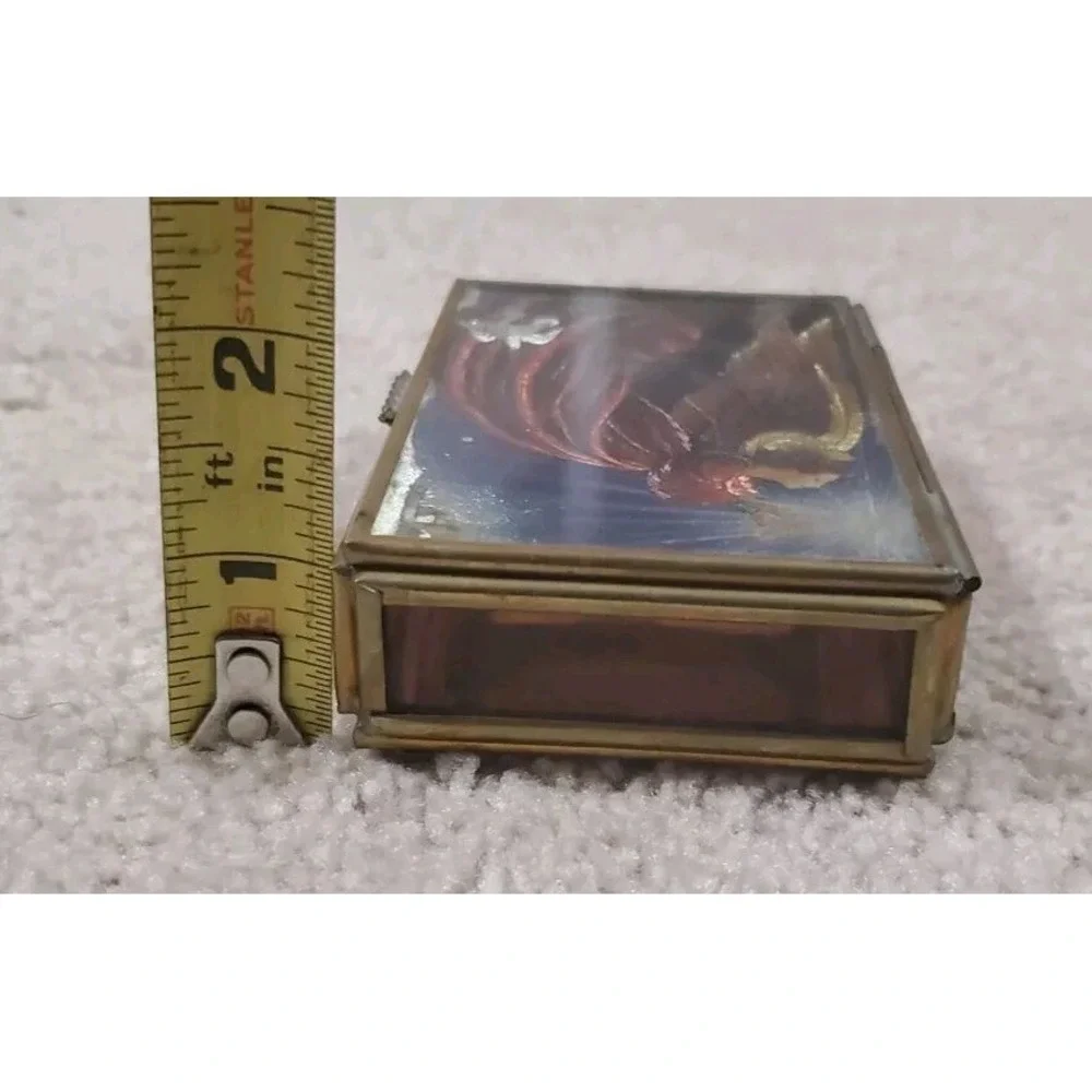 Vintage‎ Mirrored Via Vermont Glass Trinket Box Angel Doves Religious Beautiful